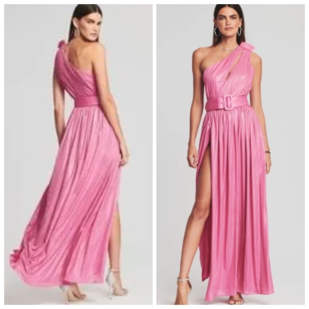 Retrofete Andrea One-Shoulder Gown Women's XS Pink Metallic Maxi Dress